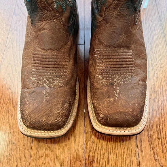 Ariat Distressed Leather Western Cowboy Boots Turquoise Stitching Womens 7B Boho - Picture 13 of 16